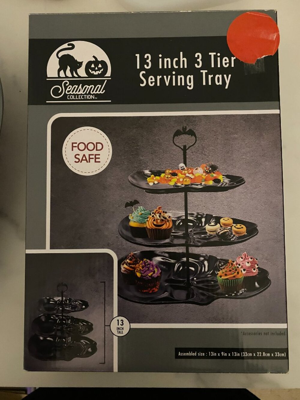 Halloween Skeleton 3-Tier Serving Tray | Spooky Dessert Stand | Black Skull Part